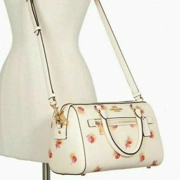 BNWT Coach Rowan Floral Leather Canvas Chalk White Bag Satchel Cross Body C5801 - Picture 9 of 16